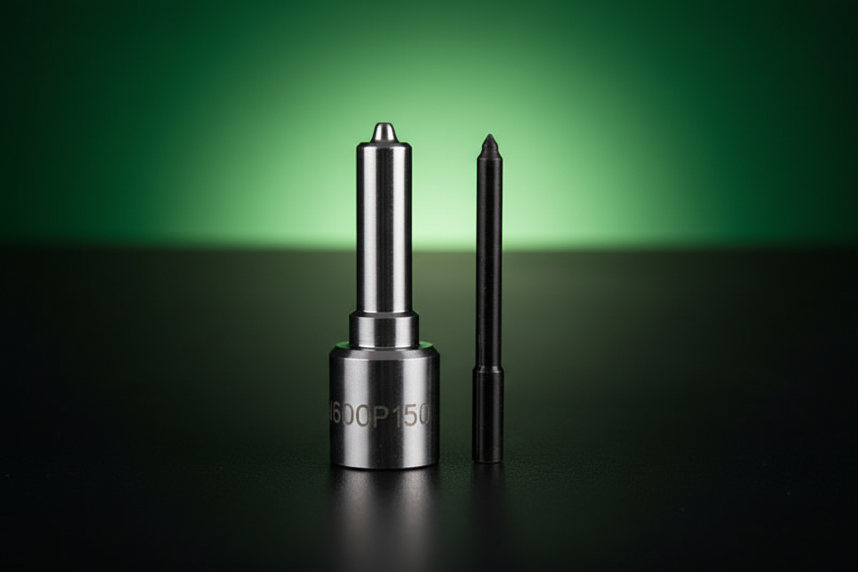 Injector nozzle with green and black background